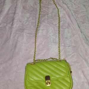 Lime Green Quilted Crossbody Bag